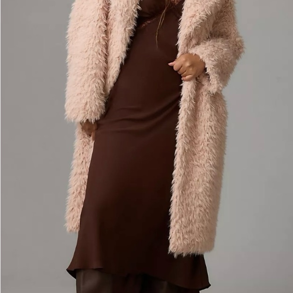 Anthropologie super soft, faux fur pink silky trench coat 3X - Picture 2 of 5